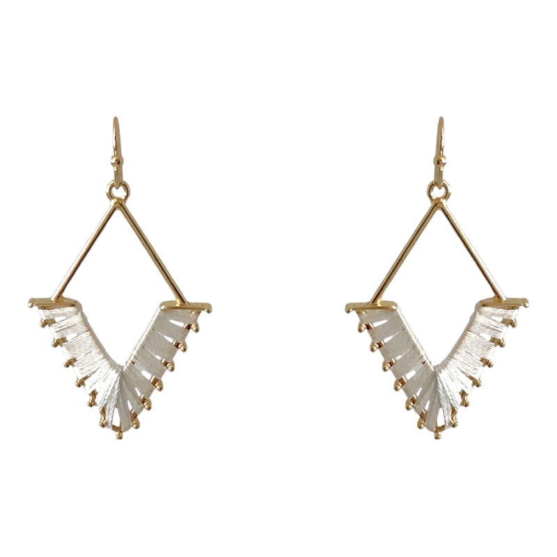 HALF SILK WRAPPED HOOP DIAMOND SHAPE EARRINGS-How Cute is That? Boutique