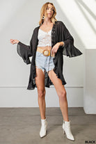 BOHO CROCHET DETAIL RUFFLE BELL SLEEVE CARDIGAN-How Cute is That? Boutique