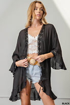 BOHO CROCHET DETAIL RUFFLE BELL SLEEVE CARDIGAN-How Cute is That? Boutique