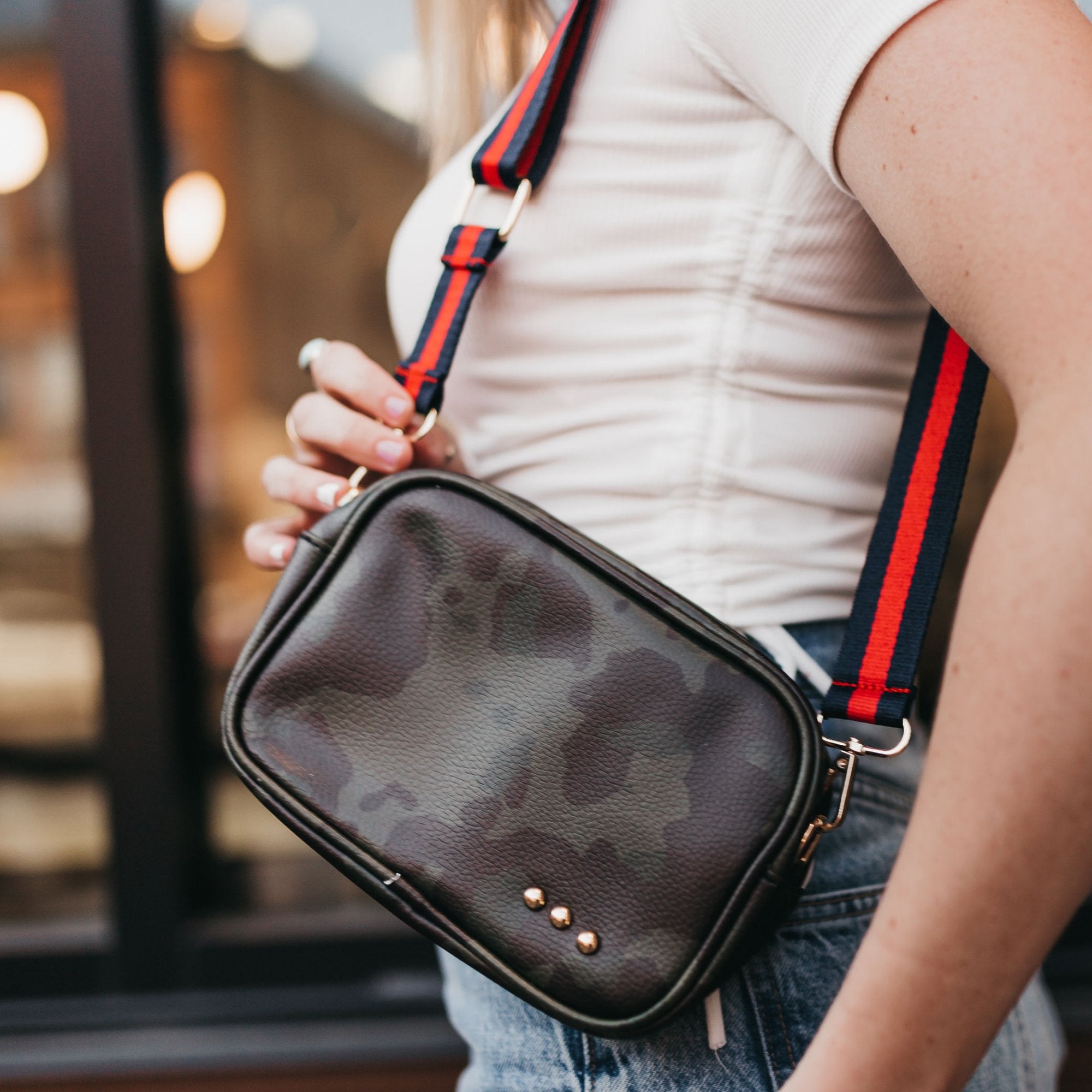 CAMO LEATHER CROSSBODY by Pretty Simple-How Cute is That? Boutique