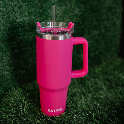 HOT PINK 40 OZ TUMBLER CUP WITH HANDLE