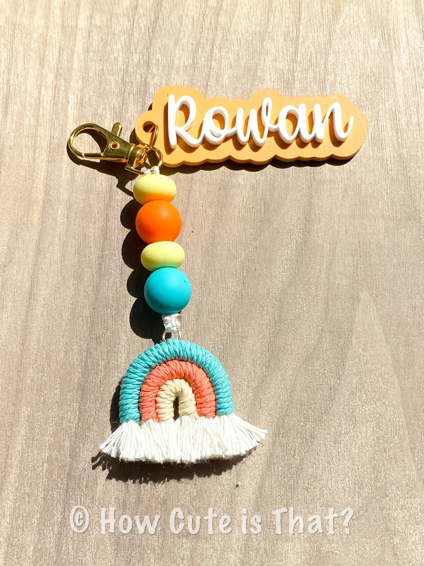 Macrame Rainbow with Custom Acrylic Name Keychain