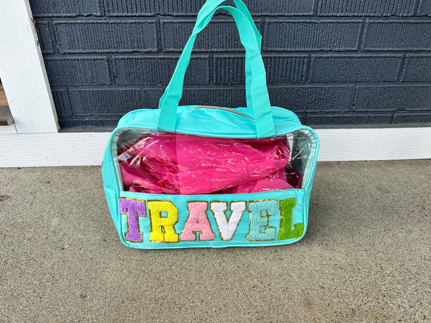 Chenille Letter Nylon TRAVEL Bag PVC Clear Zipper Pouches How