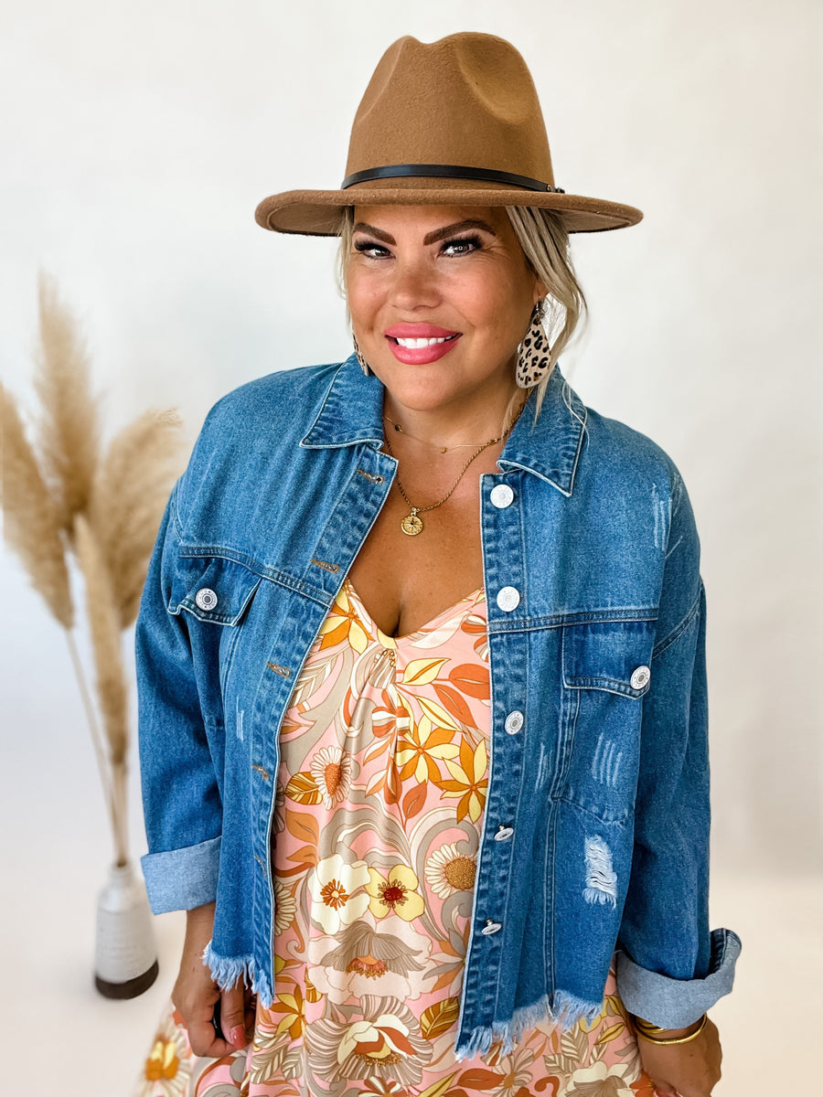 CHEYENNE DISTRESSED DENIM JACKET Shacket-How Cute is That? Boutique