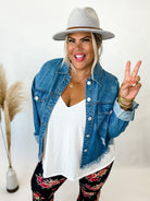 CHEYENNE DISTRESSED DENIM JACKET Shacket-How Cute is That? Boutique