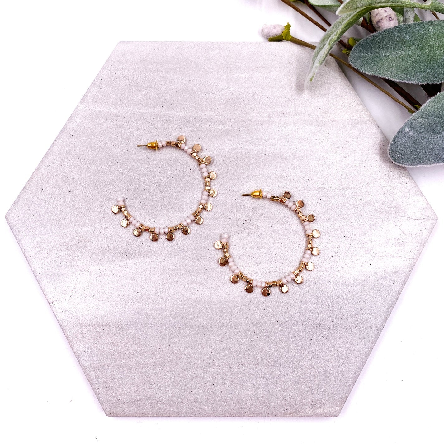 Leta Ivory Bead and Gold Hoop Earrings