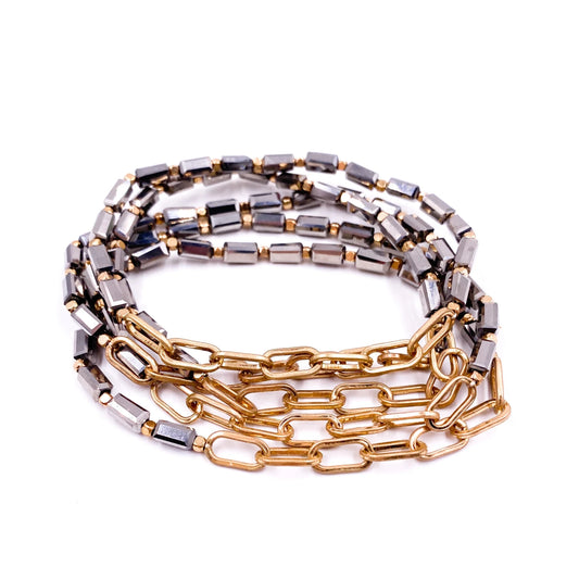 Paisley Dark Silver Beads and Link Bracelet Set