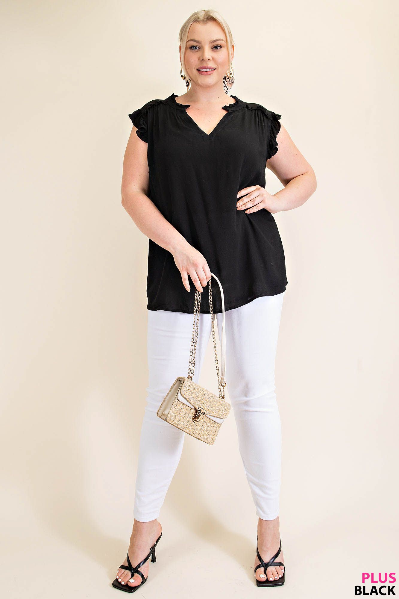 RUFFLED SLEEVES TOP- PLUS SIZE