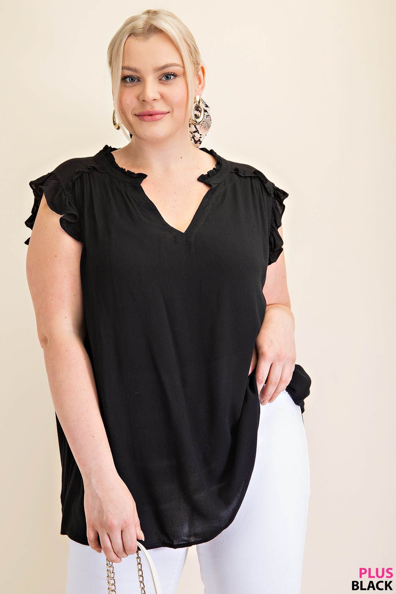 RUFFLED SLEEVES TOP- PLUS SIZE