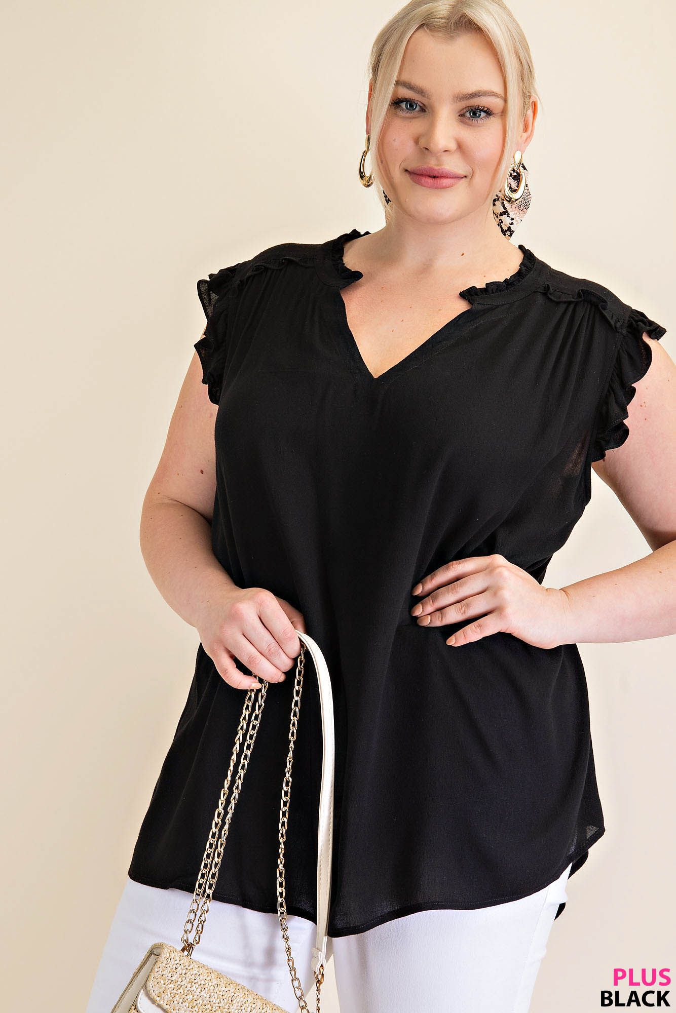 RUFFLED SLEEVES TOP- PLUS SIZE-How Cute is That? Boutique
