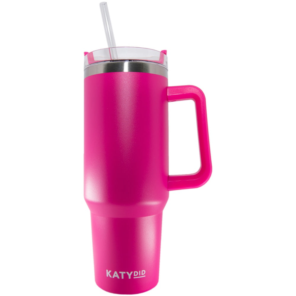 HOT PINK 40 OZ TUMBLER CUP WITH HANDLE